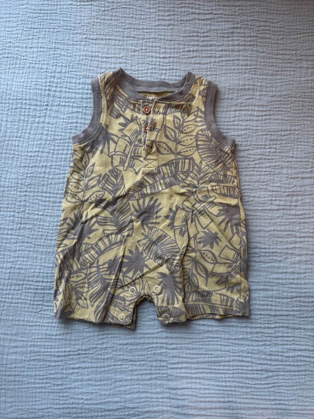 Carter's Yellow and Gray Tropical Sleeveless Bodysuit